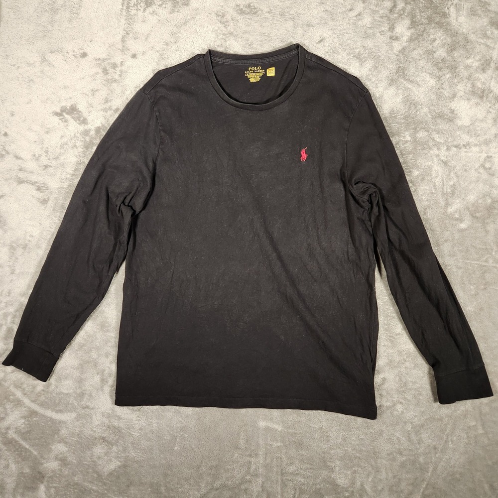 Polo Ralph Lauren T-Shirt Mens XL Custom Slim Fit Black Red Pony EUC